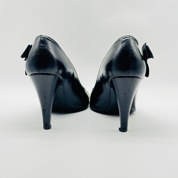 Marc Jacobs Shoes Womens 7.5 Black Velvet Patent Leather Heels Bow Peep Toe Pump - Picture 9 of 13